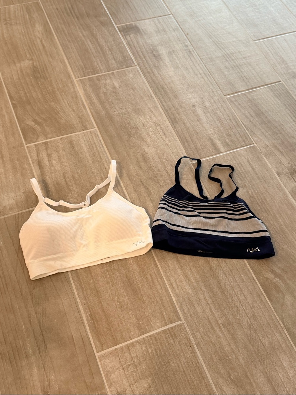 Ryka White Bralette + Navy Striped Sports Bra Set